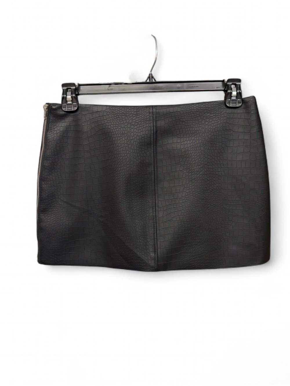 Indigo Rising Crocodile Print Faux Leather Mini Skirt Black Textured Size Large - Picture 7 of 7
